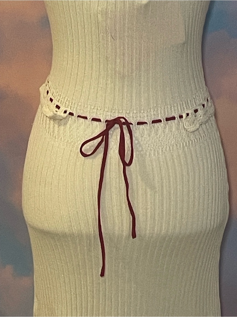 NWT: Gorgeous Lace Made Cream Knit w/Red Ribbon & Cherry Crochet Details - Picture 9 of 15